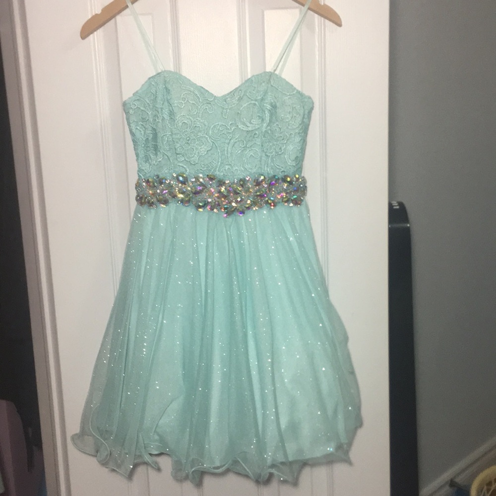 Strapless Sparkly Short Light Blue Dress